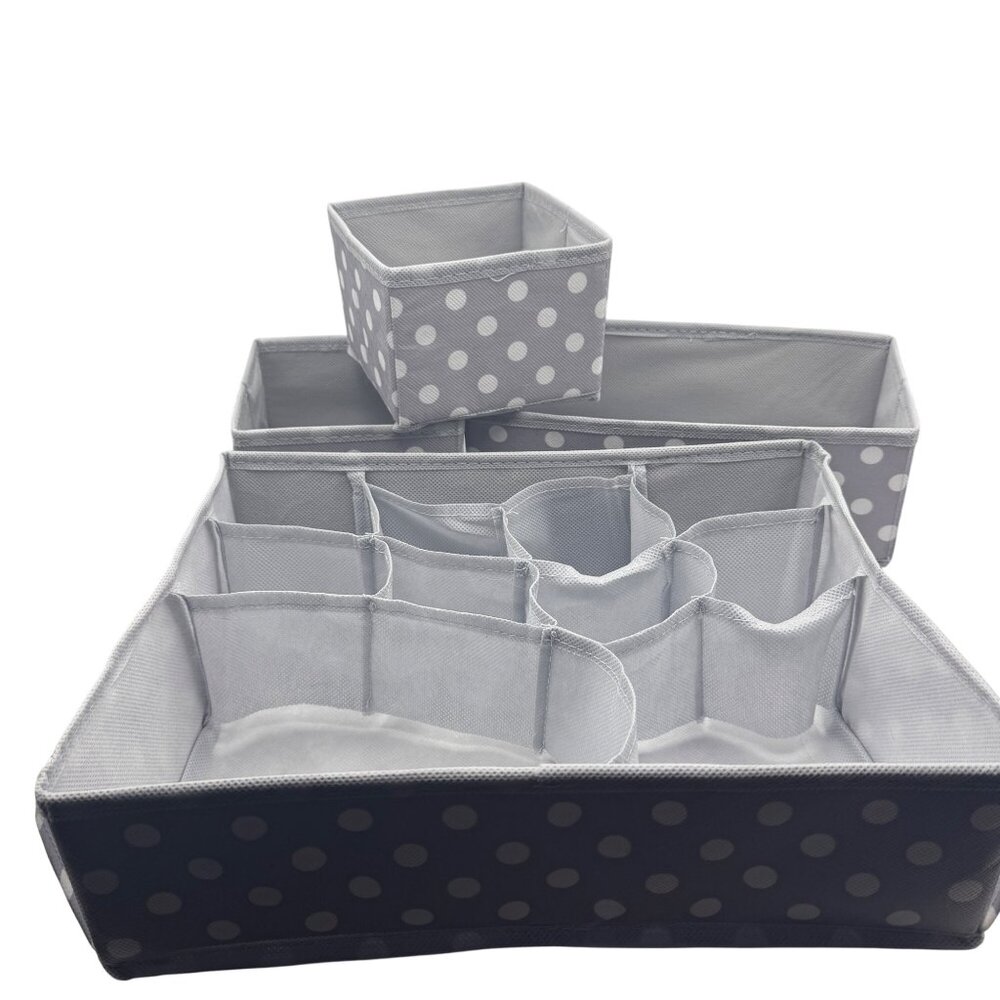 Gray Polka Dot Set Of 4 Rectangular Foldable Storage Organizers Drawer Dividers